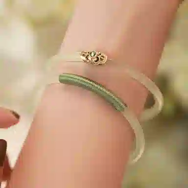 谧月珠宝 宫典国潮风一步一响 小众设计民国风古风叠戴细条绿色缠绕气质轻奢民族风 玉髓 玉石手镯 男女同款情侣款