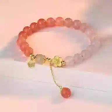 谧月珠宝 轻奢小众设计精致高级感小清新森系甜美手饰品 桃花朵朵新中式显白气质十里桃花 玛瑙 玉石手串 女款