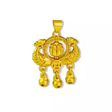 谧月珠宝 鲤鱼戏莲 国风新中式精美优雅气质小众轻奢高级设计久不褪色 古法铃铛款必备 合金 吊坠 男女同款情侣款