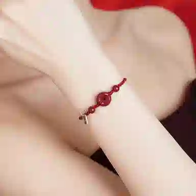 谧月珠宝 平安扣 国潮新中式 时尚复古民族风气质优雅高级感 冷淡风小众设计休闲简约转运 朱砂 玉石手链 女款