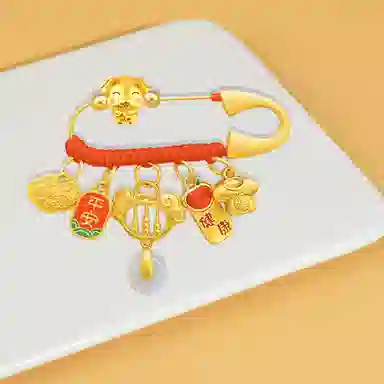 谧月珠宝 平安如意纳福寓意祥福岁岁平安吉祥五宝压惊 新中式国潮小福龙年 合金 别针配饰 儿童款