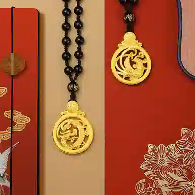 谧月珠宝 龙凤呈祥 新中式国潮国风古法传承本命年创意设计 久不掉色转运珠复古时尚日常百搭饰品 合金 吊坠 男女同款情侣款