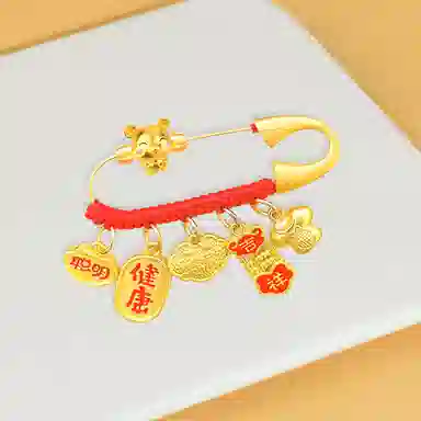 谧月珠宝 新中式小众设计 寓意好平安纳福 衣食无忧可爱出门佩戴压惊 合金 别针 儿童款