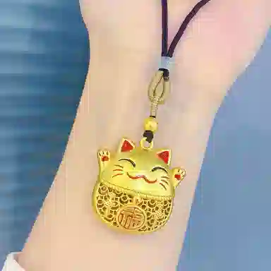 谧月珠宝 五福临门 新中式国潮小众轻奢精致简约高级感转运时尚创意设计 镂空可爱招财猫百搭 合金 吊坠 男女同款情侣款