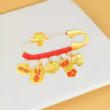 谧月珠宝 新中式小众设计 寓意好平安纳福 衣食无忧可爱出门佩戴压惊 合金 别针 儿童款