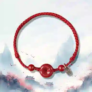谧月珠宝 平安扣 国潮新中式 时尚复古民族风气质优雅高级感 冷淡风小众设计休闲简约转运 朱砂 玉石手链 女款