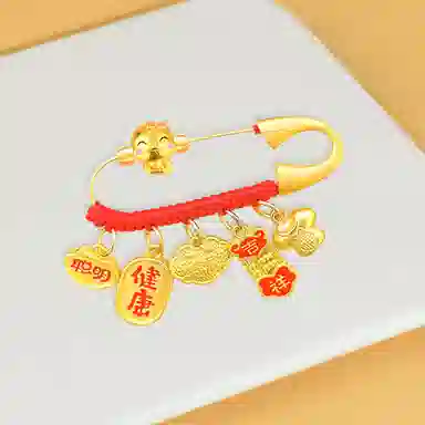 谧月珠宝 新中式小众设计 寓意好平安纳福 衣食无忧可爱出门佩戴压惊 合金 别针 儿童款