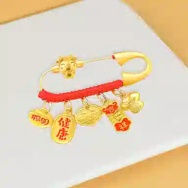 谧月珠宝 新中式小众设计 寓意好平安纳福 衣食无忧可爱出门佩戴压惊 合金 别针 儿童款