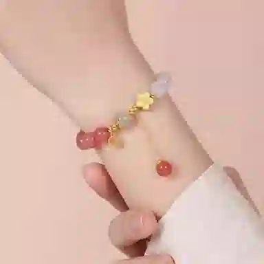 谧月珠宝 轻奢小众设计精致高级感小清新森系甜美手饰品 桃花朵朵新中式显白气质十里桃花 玛瑙 玉石手串 女款