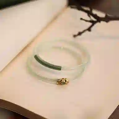 谧月珠宝 宫典国潮风一步一响 小众设计民国风古风叠戴细条绿色缠绕气质轻奢民族风 玉髓 玉石手镯 男女同款情侣款