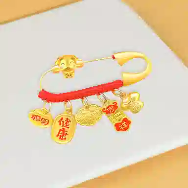 谧月珠宝 新中式小众设计 寓意好平安纳福 衣食无忧可爱出门佩戴压惊 合金 别针 儿童款