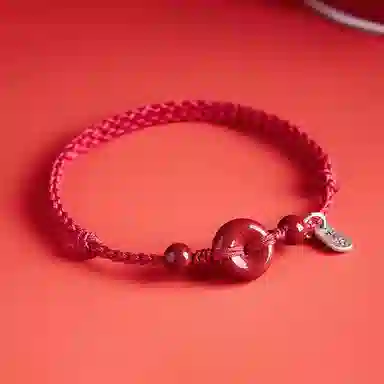谧月珠宝 平安扣 国潮新中式 时尚复古民族风气质优雅高级感 冷淡风小众设计休闲简约转运 朱砂 玉石手链 女款