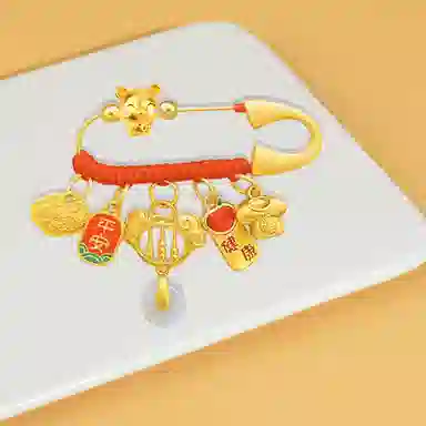 谧月珠宝 平安如意纳福寓意祥福岁岁平安吉祥五宝压惊 新中式国潮小福龙年 合金 别针配饰 儿童款