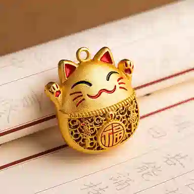 谧月珠宝 五福临门 新中式国潮小众轻奢精致简约高级感转运时尚创意设计 镂空可爱招财猫百搭 合金 吊坠 男女同款情侣款