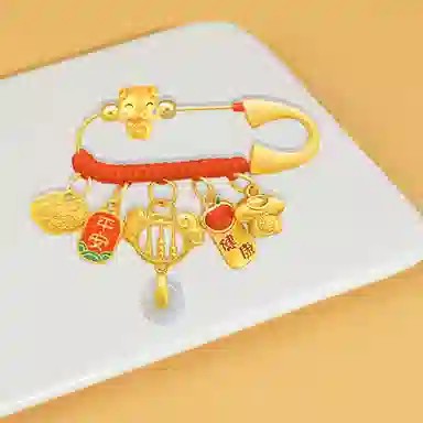 谧月珠宝 平安如意纳福寓意祥福岁岁平安吉祥五宝压惊 新中式国潮小福龙年 合金 别针配饰 儿童款