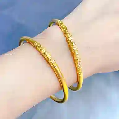 谧月珠宝 古法双边如意卷草纹 复古新中式 花纹花卉气质优雅 合金 手镯 女款