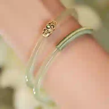 谧月珠宝 宫典国潮风一步一响 小众设计民国风古风叠戴细条绿色缠绕气质轻奢民族风 玉髓 玉石手镯 男女同款情侣款