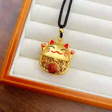 谧月珠宝 五福临门 新中式国潮小众轻奢精致简约高级感转运时尚创意设计 镂空可爱招财猫百搭 合金 吊坠 男女同款情侣款