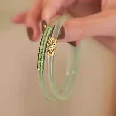 谧月珠宝 宫典国潮风一步一响 小众设计民国风古风叠戴细条绿色缠绕气质轻奢民族风 玉髓 玉石手镯 男女同款情侣款