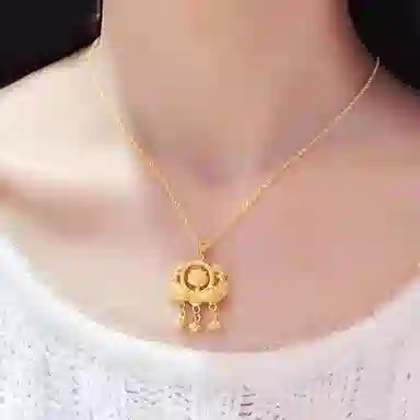 谧月珠宝 鲤鱼戏莲 国风新中式精美优雅气质小众轻奢高级设计久不褪色 古法铃铛款必备 合金 吊坠 男女同款情侣款