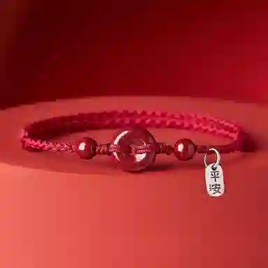 谧月珠宝 平安扣 国潮新中式 时尚复古民族风气质优雅高级感 冷淡风小众设计休闲简约转运 朱砂 玉石手链 女款