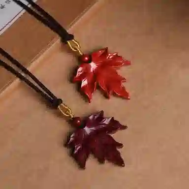 谧月珠宝 新中式古风枫叶优雅国风复古 再造辰砂朱砂 吊坠 男女同款情侣款