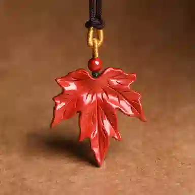 谧月珠宝 新中式古风枫叶优雅国风复古 再造辰砂朱砂 吊坠 男女同款情侣款
