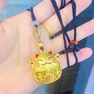 谧月珠宝 五福临门 新中式国潮小众轻奢精致简约高级感转运时尚创意设计 镂空可爱招财猫百搭 合金 吊坠 男女同款情侣款