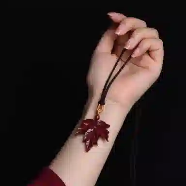 谧月珠宝 新中式古风枫叶优雅国风复古 再造辰砂朱砂 吊坠 男女同款情侣款