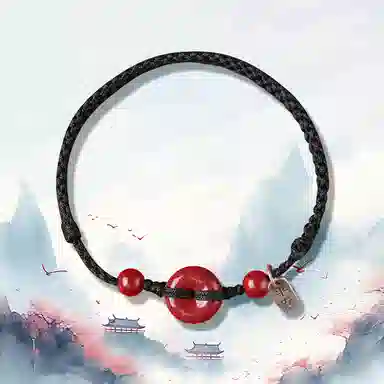 谧月珠宝 平安扣 国潮新中式 时尚复古民族风气质优雅高级感 冷淡风小众设计休闲简约转运 朱砂 玉石手链 女款