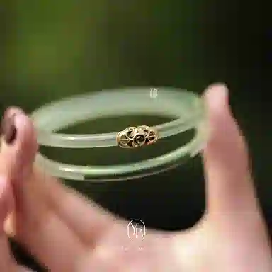 谧月珠宝 宫典国潮风一步一响 小众设计民国风古风叠戴细条绿色缠绕气质轻奢民族风 玉髓 玉石手镯 男女同款情侣款