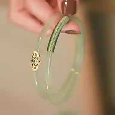 谧月珠宝 宫典国潮风一步一响 小众设计民国风古风叠戴细条绿色缠绕气质轻奢民族风 玉髓 玉石手镯 男女同款情侣款