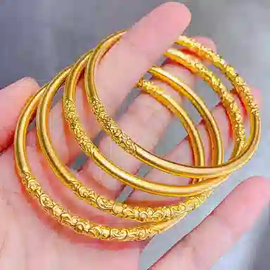 谧月珠宝 古法双边如意卷草纹 复古新中式 花纹花卉气质优雅 合金 手镯 女款