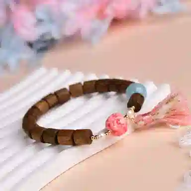 谧月珠宝 新中式清新可爱风 藏式小流苏国潮 合金 手串 女款 檀木