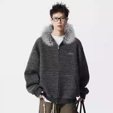 徐太浪 美式复古条纹连帽外套秋冬季宽松卫衣 男女同款