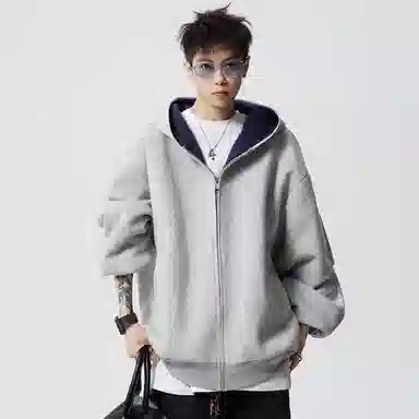 徐太浪 美式复古重磅连帽开衫潮牌运动卫衣 男女同款 黑灰色