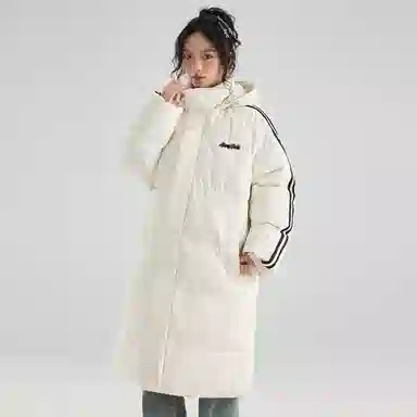 徐太浪 美式中长款过膝保暖面包服侧边撞色条纹设计感加厚连帽上衣外套棉服 男女同款