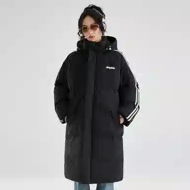 徐太浪 美式中长款过膝保暖面包服侧边撞色条纹设计感加厚连帽上衣外套棉服 男女同款