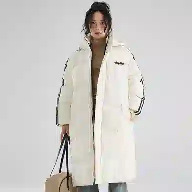 徐太浪 美式中长款过膝保暖面包服侧边撞色条纹设计感加厚连帽上衣外套棉服 男女同款