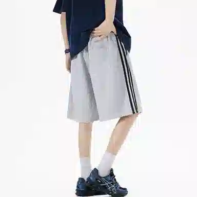 徐太浪 美式复古三条杠时尚百搭抽绳运动设计感高腰显瘦休闲短裤 男女同款
