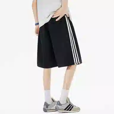 徐太浪 美式复古三条杠时尚百搭抽绳运动设计感高腰显瘦休闲短裤 男女同款