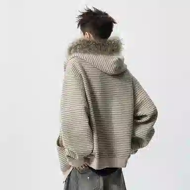 徐太浪 美式复古条纹连帽外套秋冬季宽松卫衣 男女同款