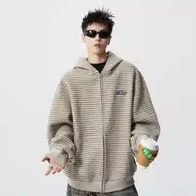 徐太浪 美式复古条纹连帽外套秋冬季宽松卫衣 男女同款