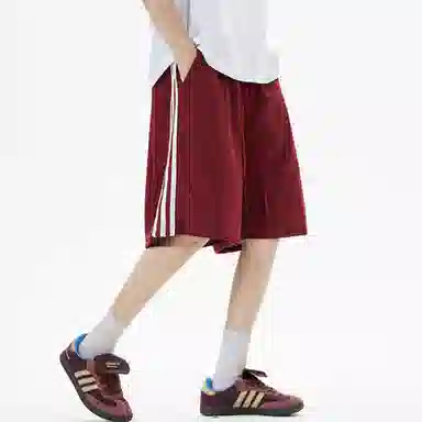 徐太浪 美式复古三条杠时尚百搭抽绳运动设计感高腰显瘦休闲短裤 男女同款
