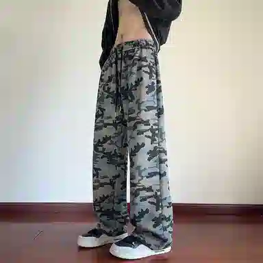 徐太浪 美式复古高街设计感直筒阔腿迷彩户外运动风休闲裤 男女同款