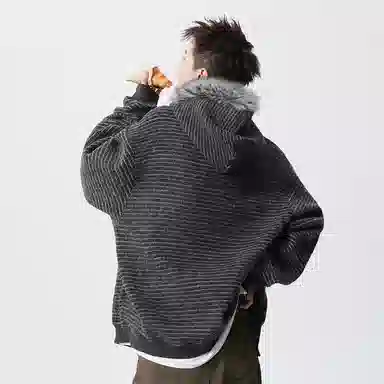 徐太浪 美式复古条纹连帽外套秋冬季宽松卫衣 男女同款