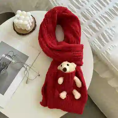 纳兰杜 秋冬季韩版高级圣诞氛围感毛茸茸防冻御寒学生穿搭针织礼盒装 聚酯纤维 绒线围巾 女款