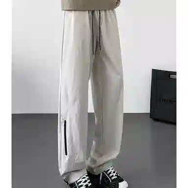 八哥 美式高街侧拉链褶皱款防水户外机能冲锋纯色基础款冰丝凉感宽松直筒垂直微喇休闲裤 男女同款