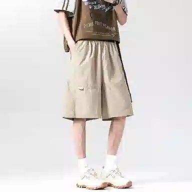 八哥 美式夏季复古街头高街风腰带设计纯色基础款五分裤时尚百搭宽松舒适透气凉感休闲短裤 男女同款