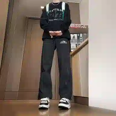 八哥 美式高街侧拉链褶皱款防水户外机能冲锋纯色基础款冰丝凉感宽松直筒垂直微喇休闲裤 男女同款